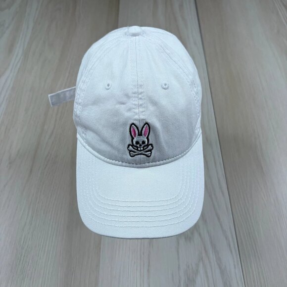 Psycho Bunny Mens White Copa Embroidered Silver Big Bunny Baseball Hat Cap OS - Picture 1 of 10